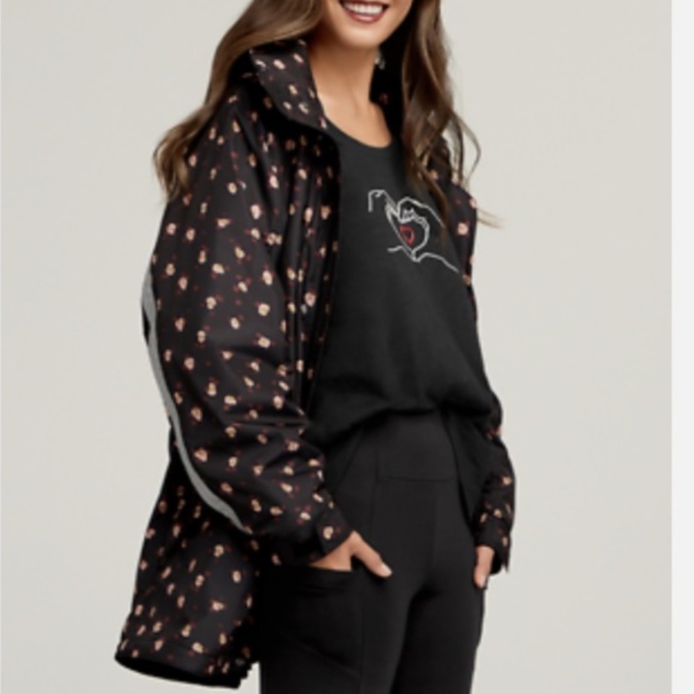 CAbi rainy Day 4115 Black Hooded Jacket with Floral Accents